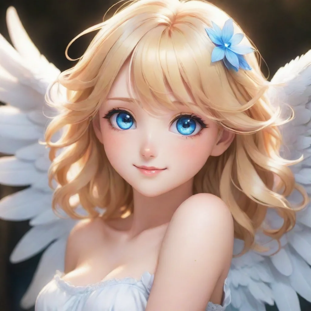 aibeautiful happy blonde anime angel with blue eyes