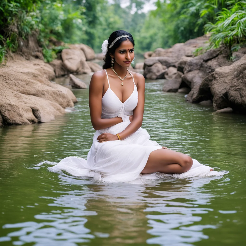 beautiful indian maid baths in river