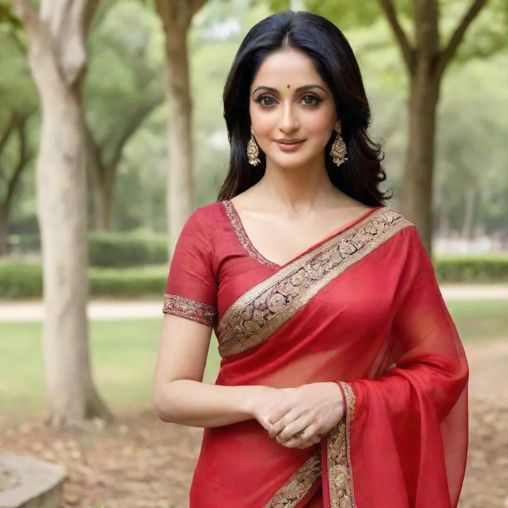 aibeautiful indian woman sridevi kapoor posing in a red saree at a park