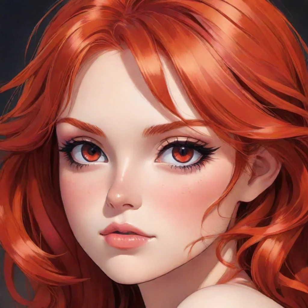 beautiful redhead amazing eyes clear anime cartoonized blushing stunning sensual seductive look strong red vibrant colors