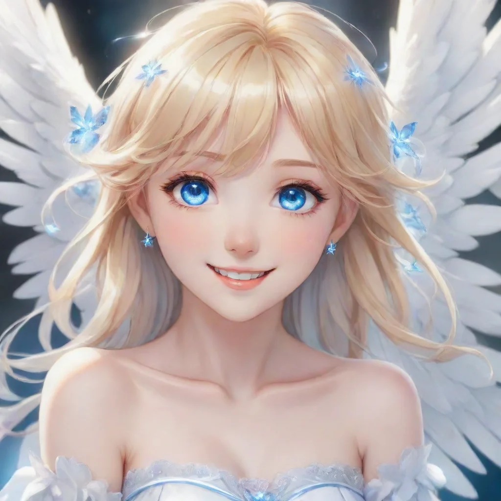 aibeautiful smiling anime angel with blue eyes