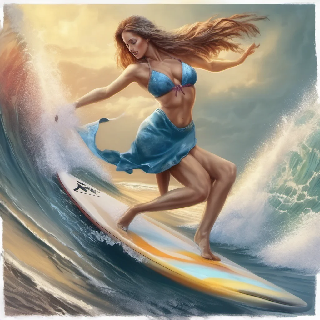 beautiful woman surfing bikini unreal trick elegance realistic confident engaging wow artstation art 3