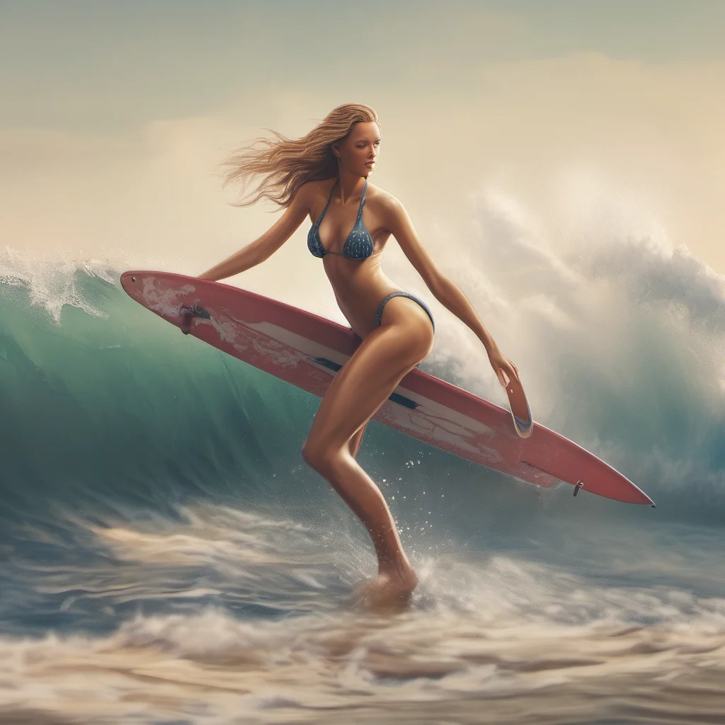 beautiful woman surfing bikini unreal trick elegance realistic