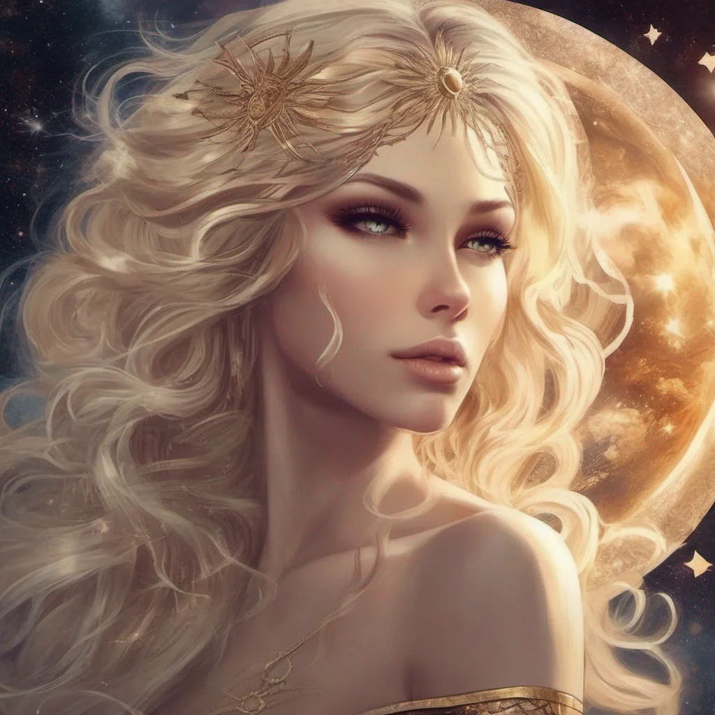 aibeauty grace seductive fantasy art goddess celestial blonde blond brown eyes stars sun moon galaxy
