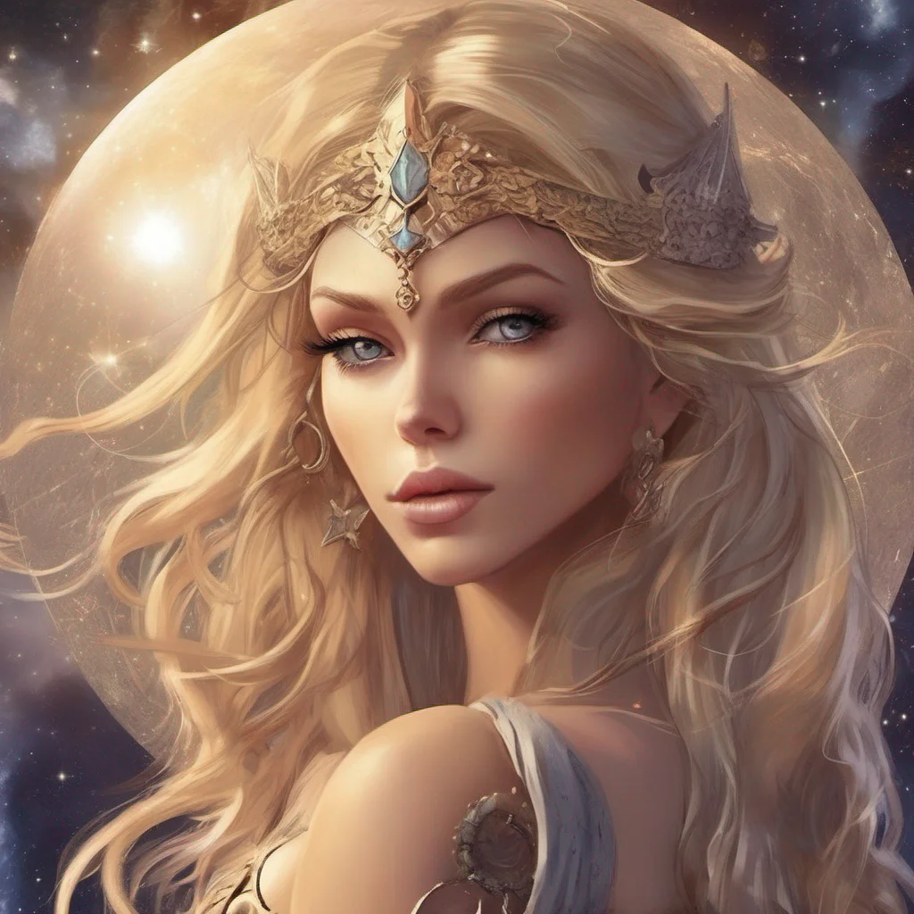 aibeauty grace seductive fantasy art warrior princess goddess celestial blonde blond brown eyes stars sun moon galaxy amazing awesome portrait 2