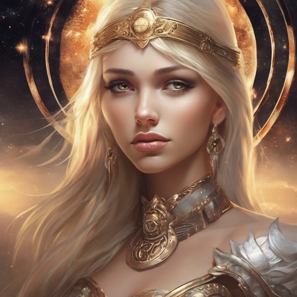 aibeauty grace seductive fantasy art warrior princess goddess celestial blonde blond brown eyes stars sun moon galaxy good looking trending fantastic 1