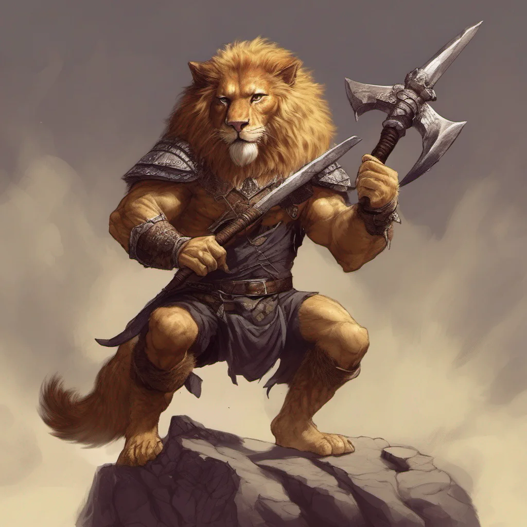 berbarian leonine from dungeons and dragons holding a greataxe fantasy art fantasy art amazing awesome portrait 2