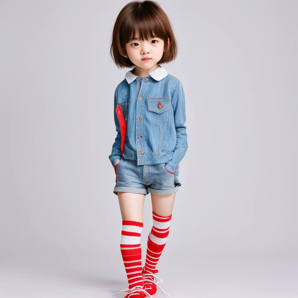 aibest quality%2C kid%2C japanese%2C short brown hair%2C white skin%2C wearing denim shorts%2C red socks. confident engaging wow artstation art 3