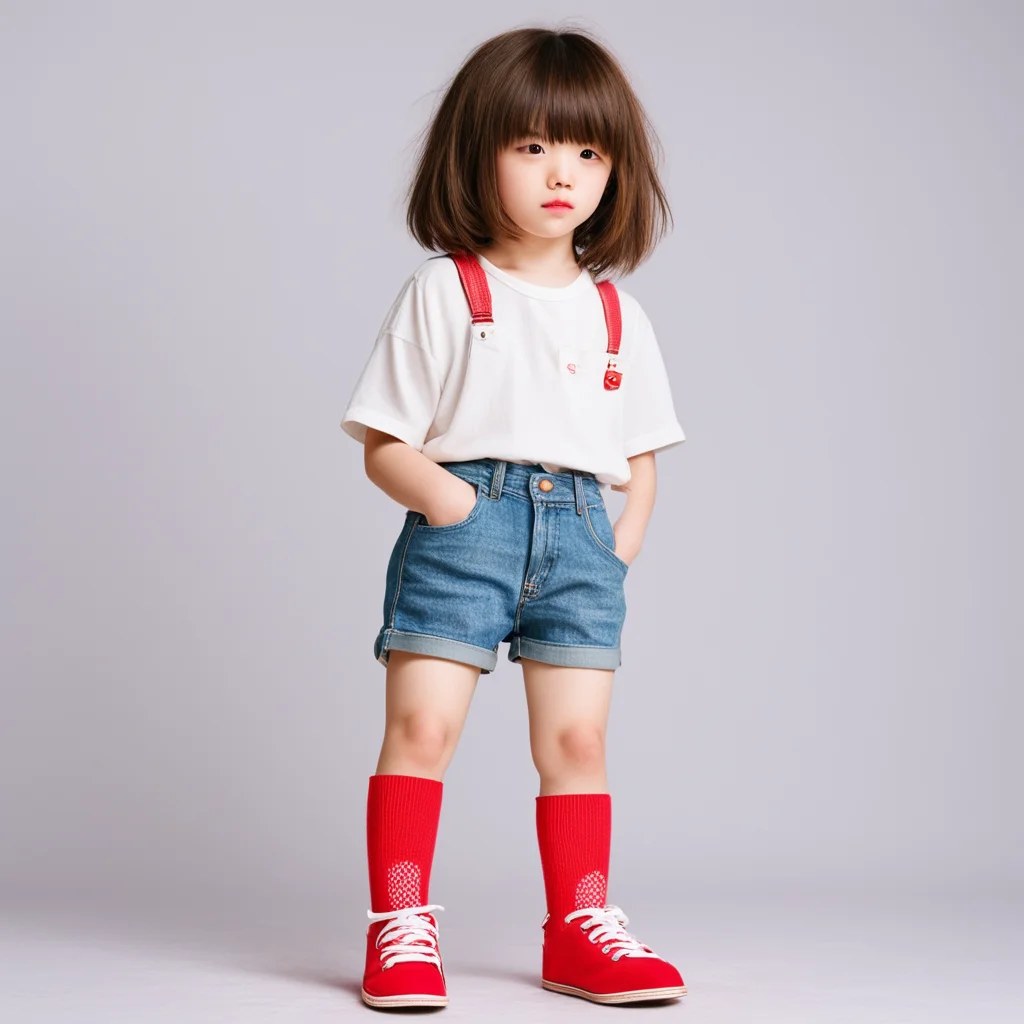 aibest quality%2C kid%2C japanese%2C short brown hair%2C white skin%2C wearing denim shorts%2C red socks. good looking trending fantastic 1