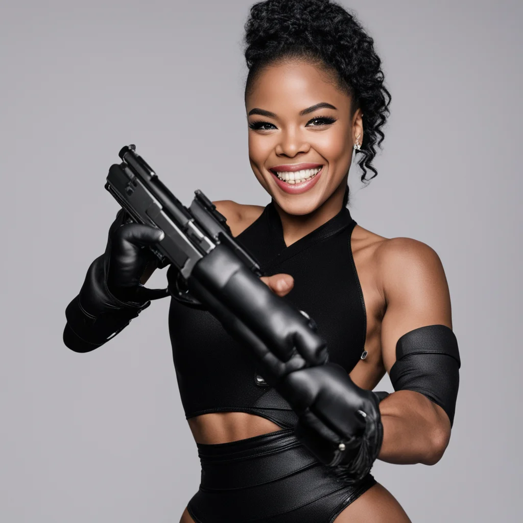 aibianca belair smiling with black nitrile gloves holding a gun   amazing awesome portrait 2