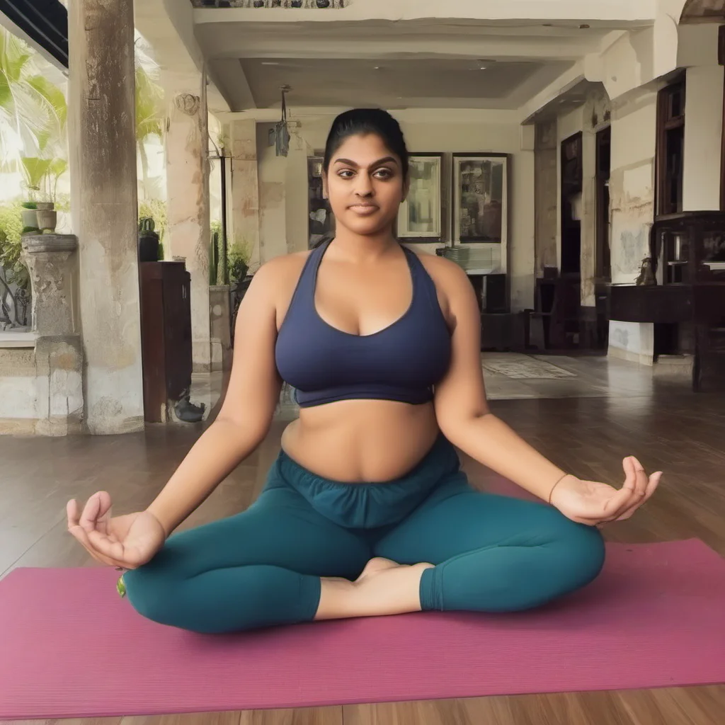 big boobed indian woman is sitting on yoga
