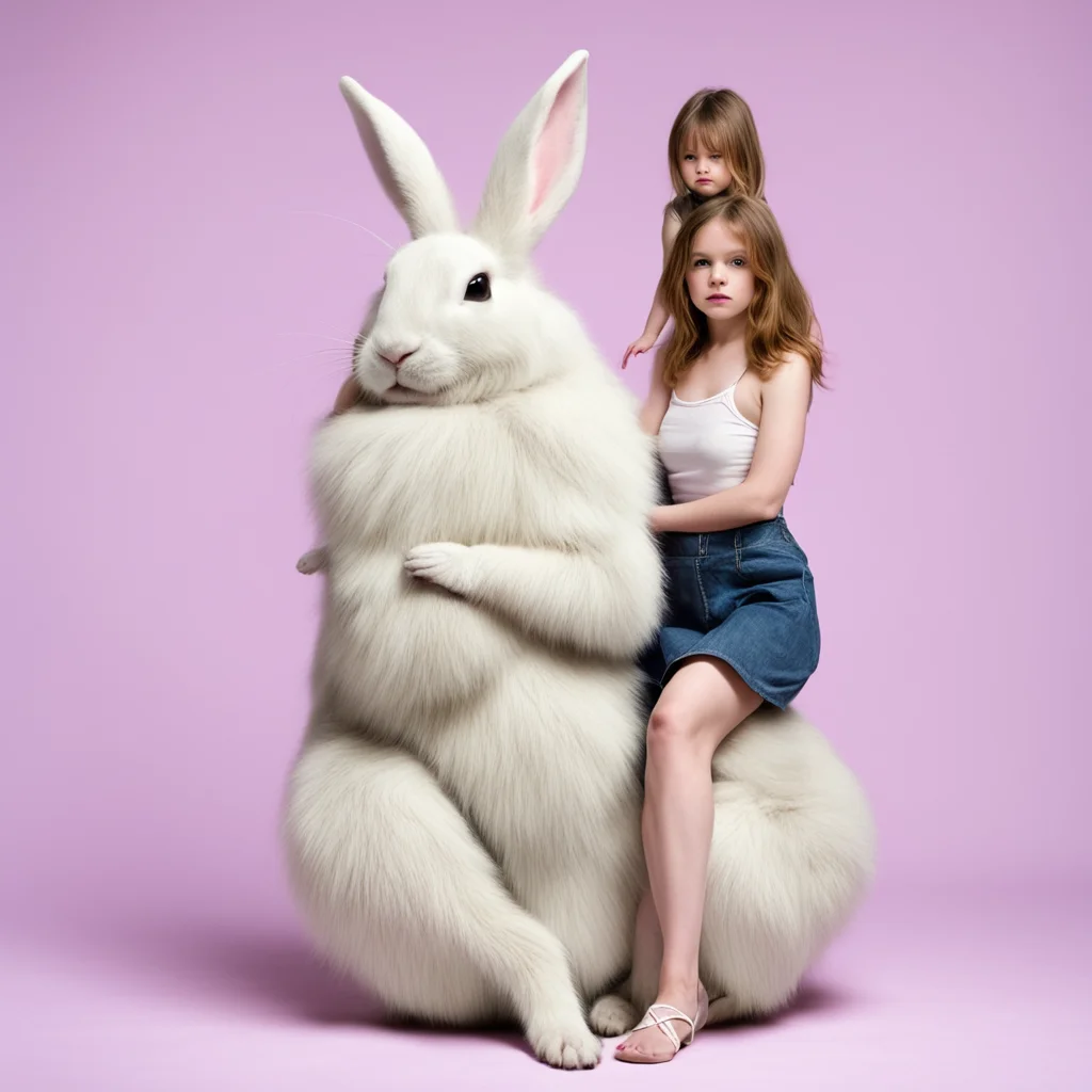 aibig bunny  girl sit on a tiny man 