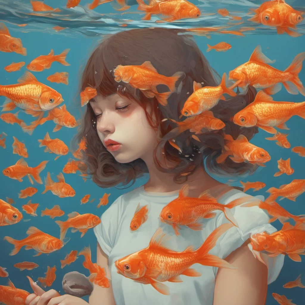big goldfish biting off the head of a girl amazing awesome portrait 2