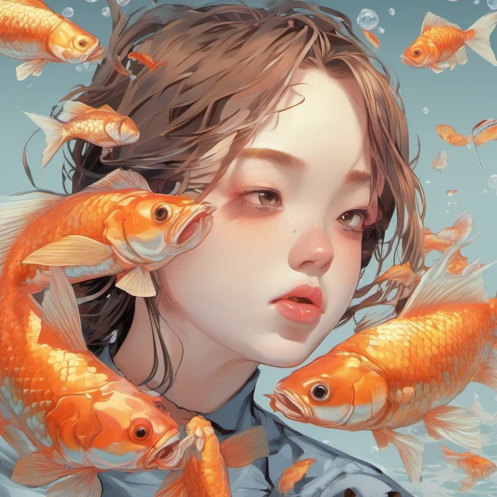 big goldfish biting off the head of a girl