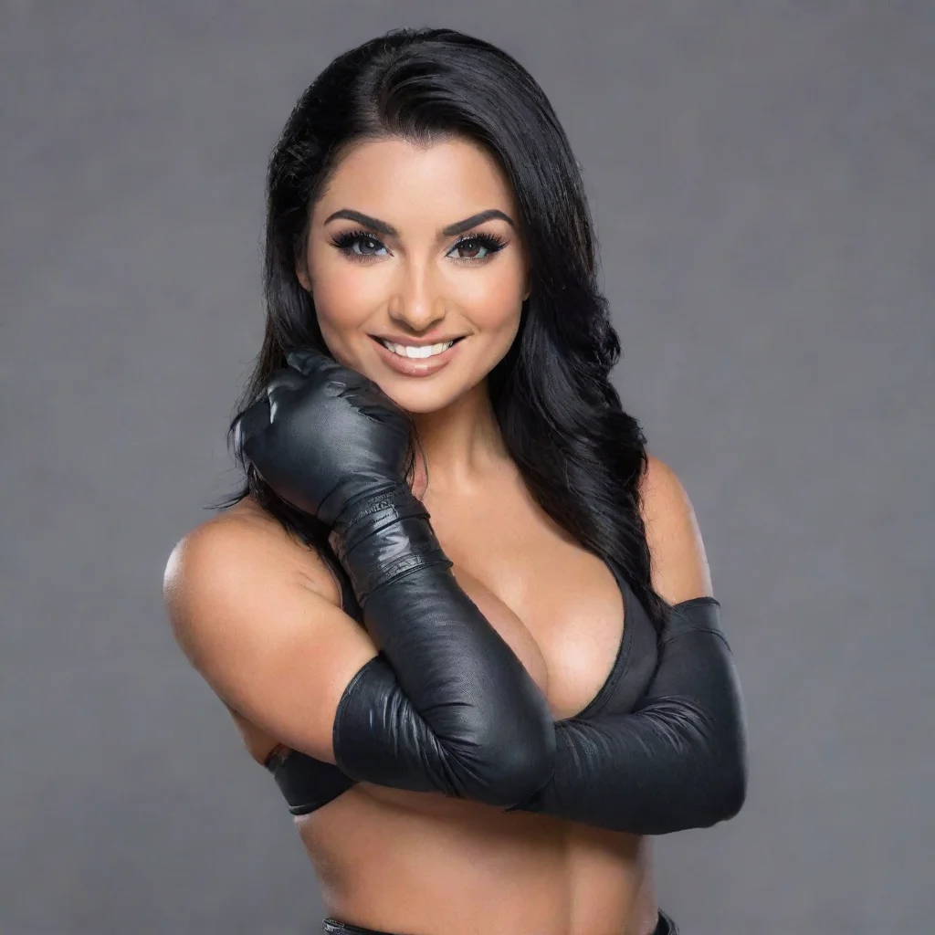aibillie kay wwe smiling with black gloves and gun
