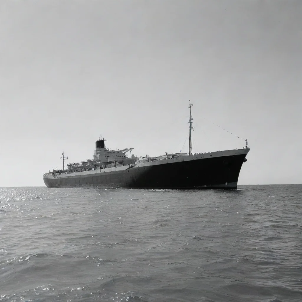 aiblack and white image of a ship