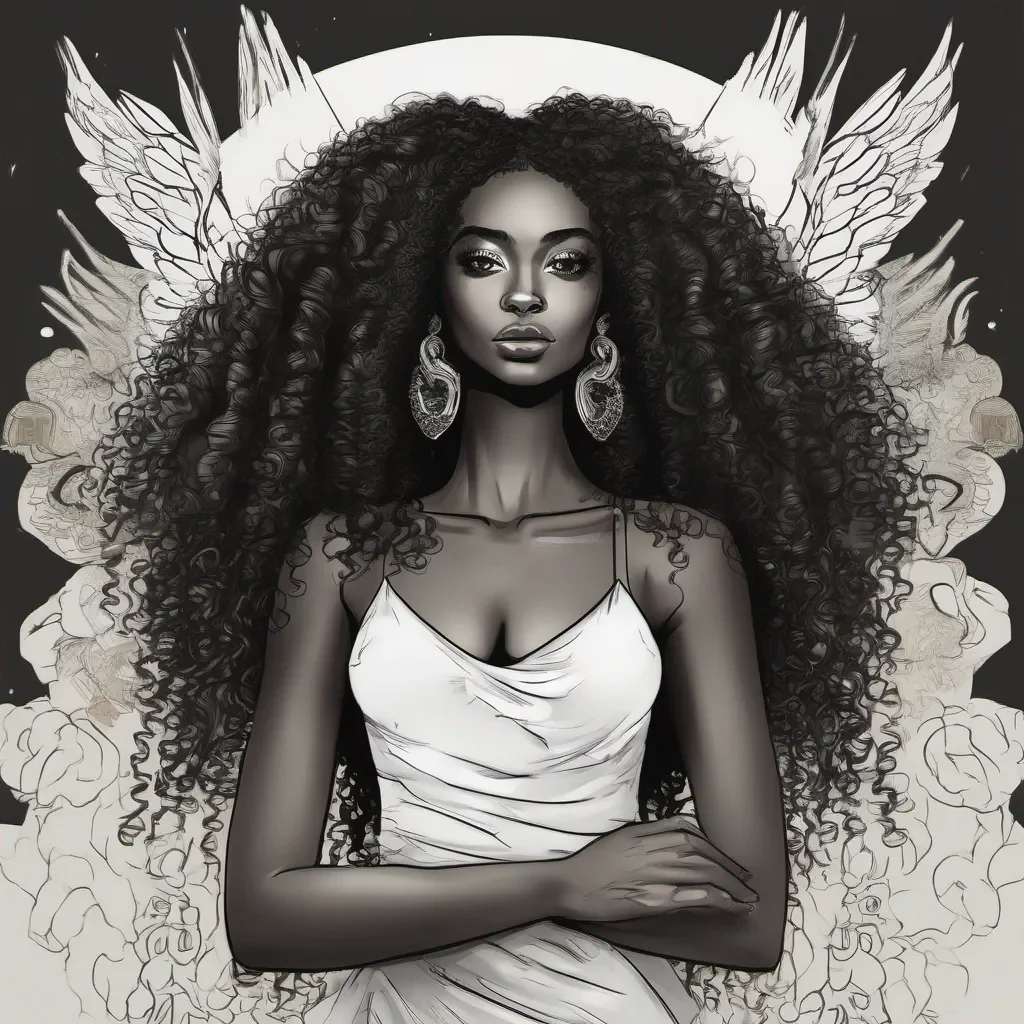 black beautiful woman with curly hair angel