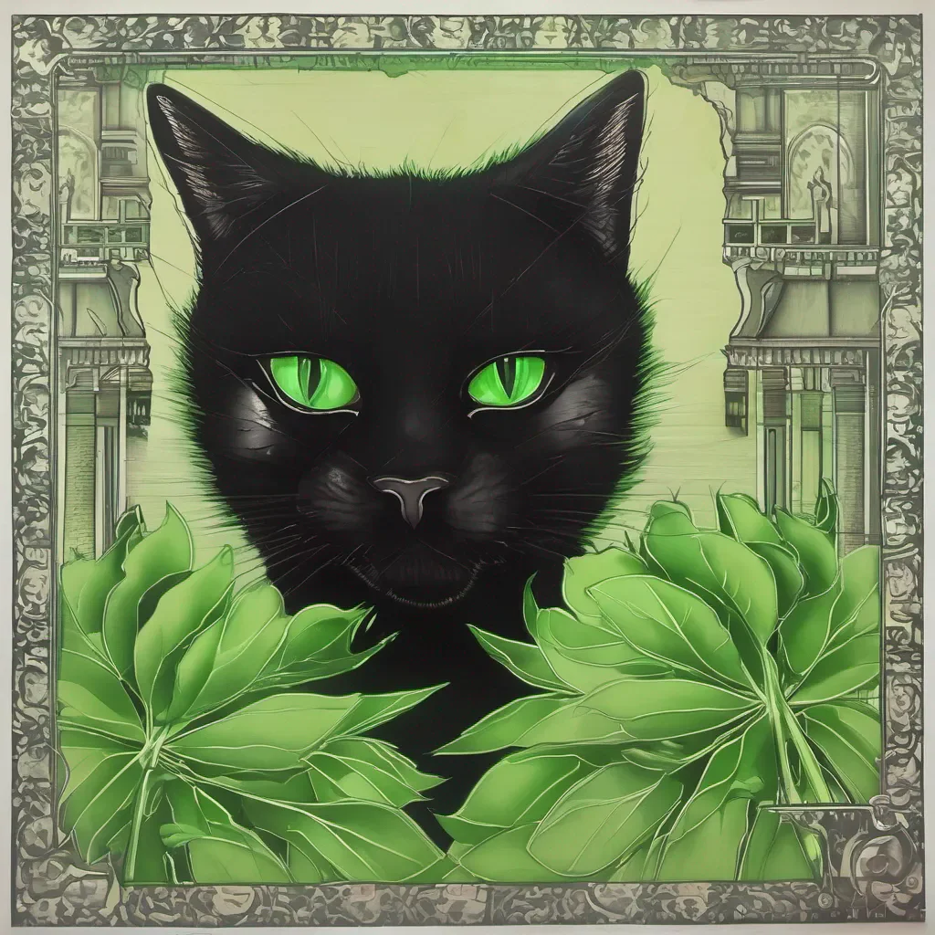 aiblack cat green eyes amazing awesome portrait 2
