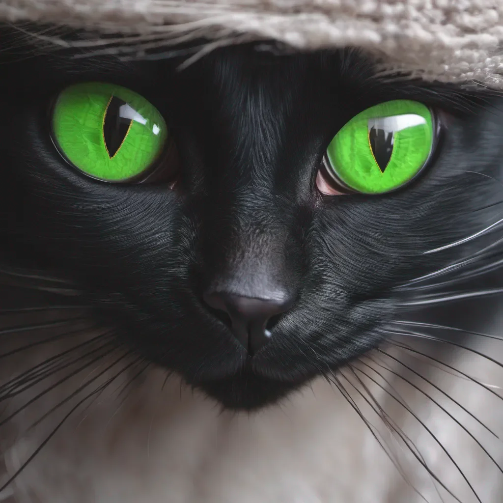 aiblack cat green eyes