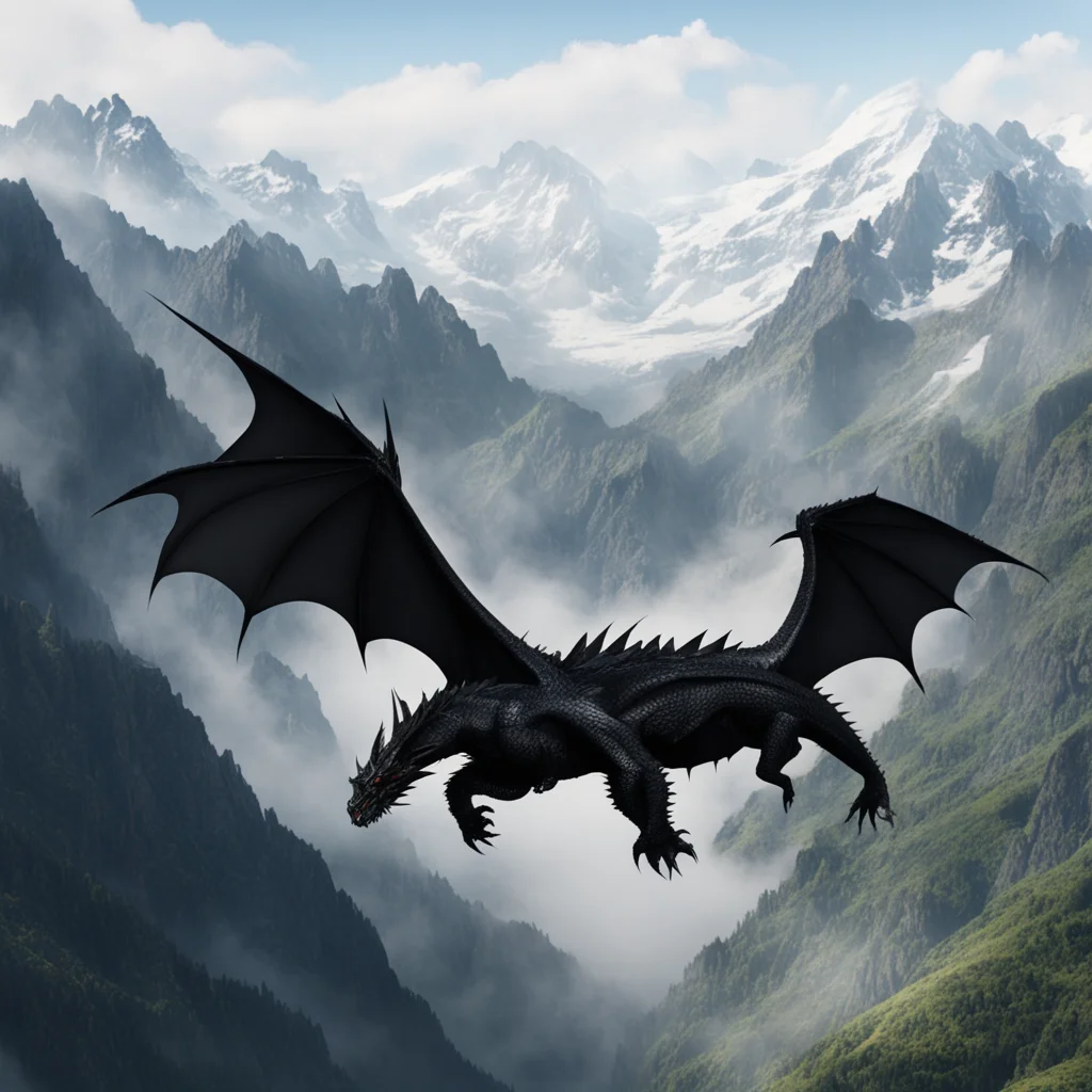 aiblack dragon gliding through mountains amazing awesome portrait 2