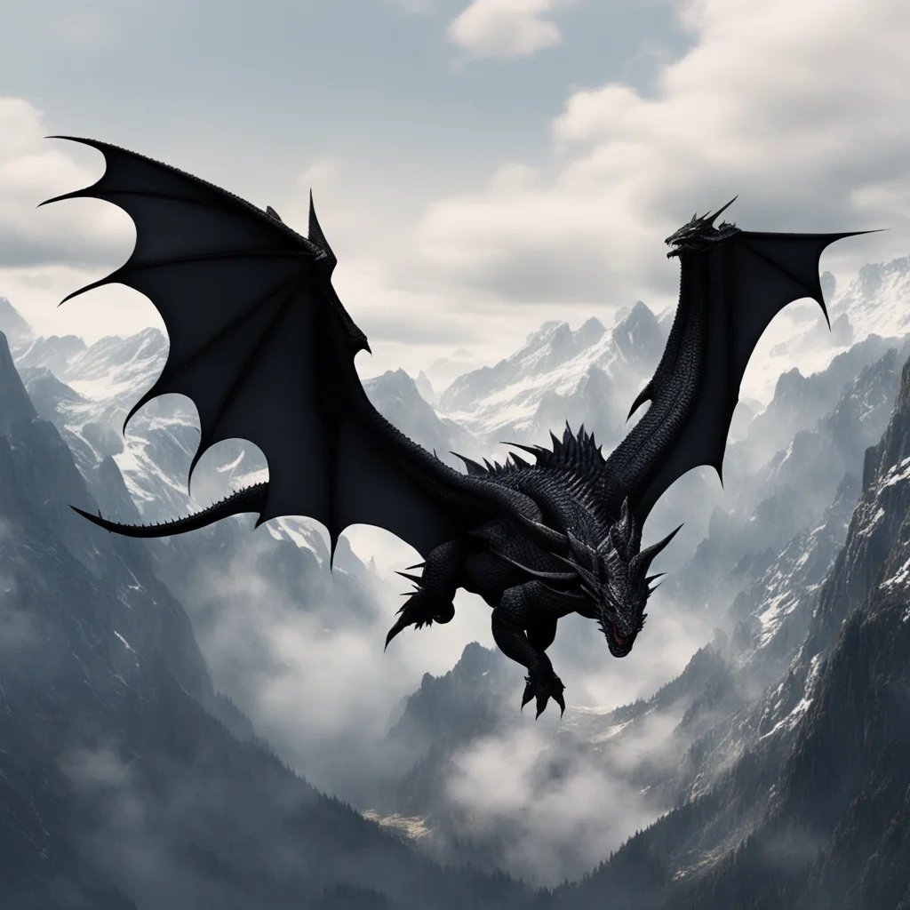 aiblack dragon gliding through mountains confident engaging wow artstation art 3