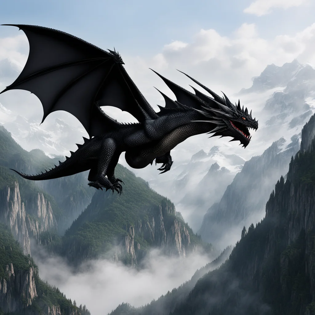 aiblack dragon gliding through mountains