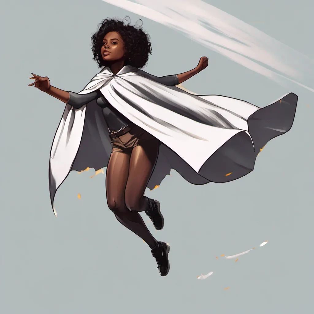 aiblack girl wearing a cape that can fly