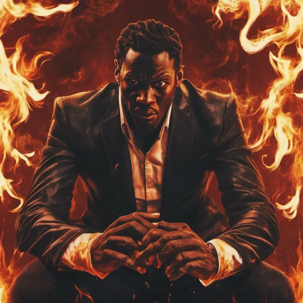aiblack man evil villian with flames coming from his hands confident engaging wow artstation art 3