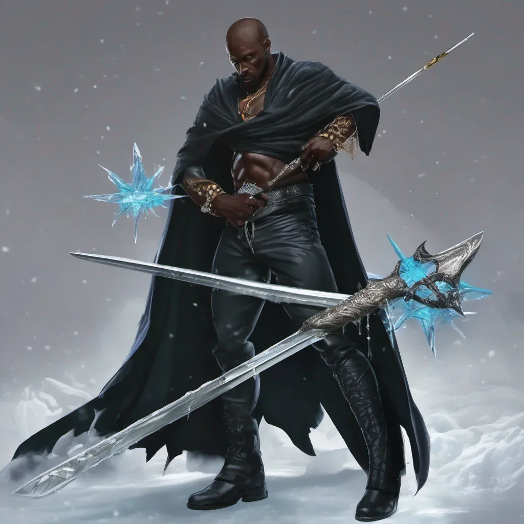 black man evil villian with ice sword confident engaging wow artstation art 3