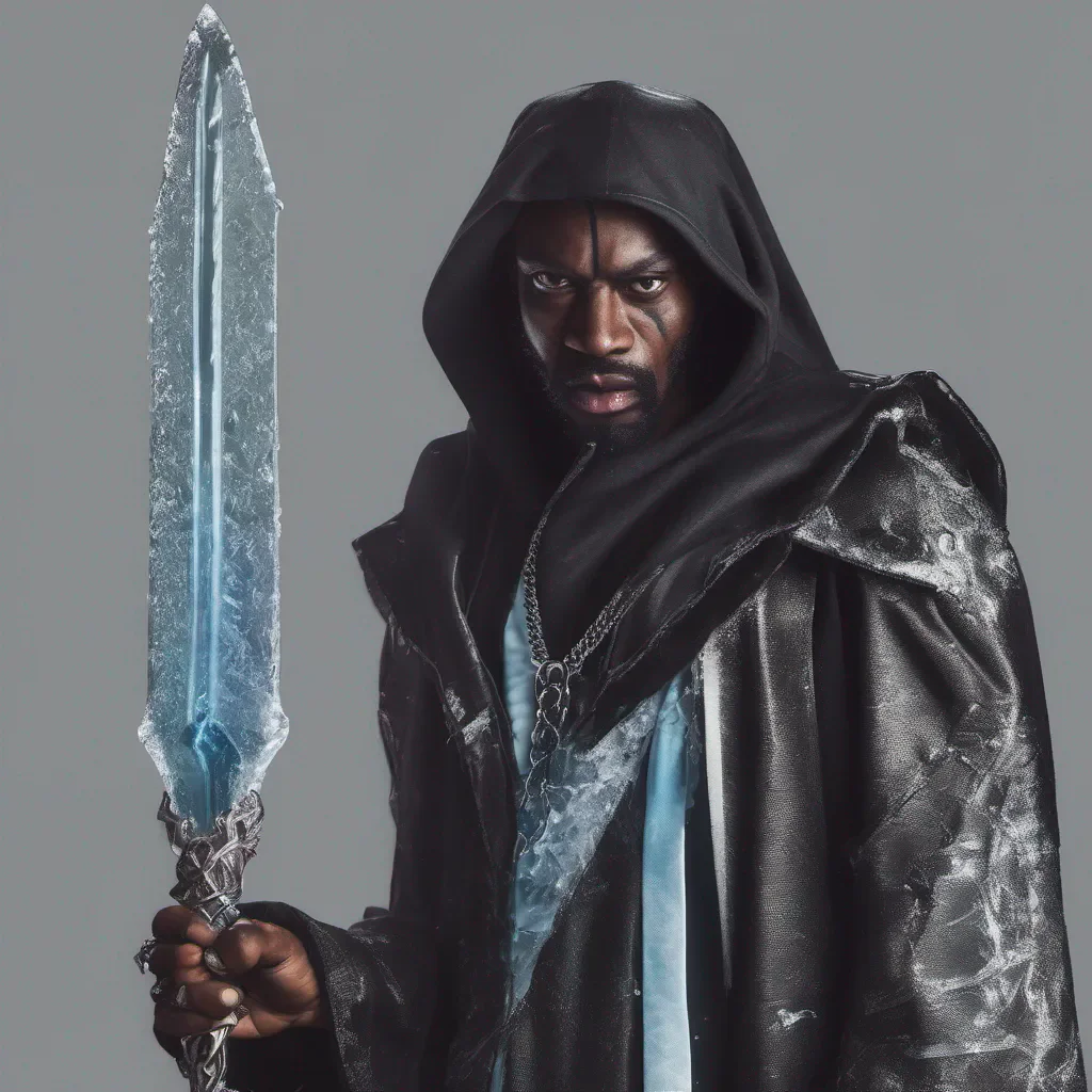black man evil villian with ice sword