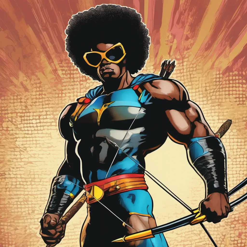 aiblack man superhero with a big afro pop art holding a bow and arrow comic book confident engaging wow artstation art 3
