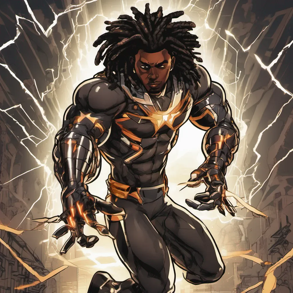 black man superhero with spiked up locs with electric hands amazing awesome portrait 2