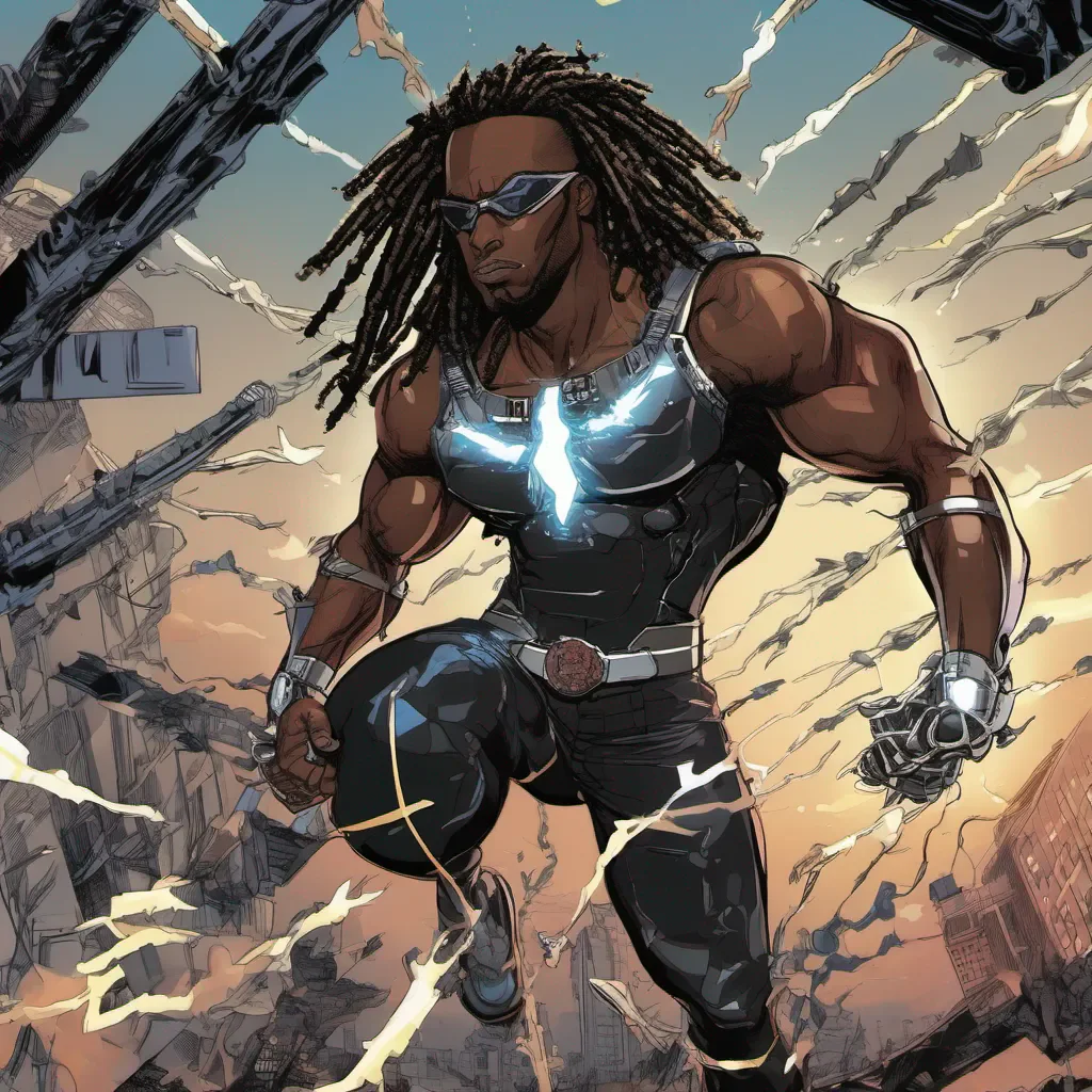 black man superhero with spiked up locs with electric hands good looking trending fantastic 1