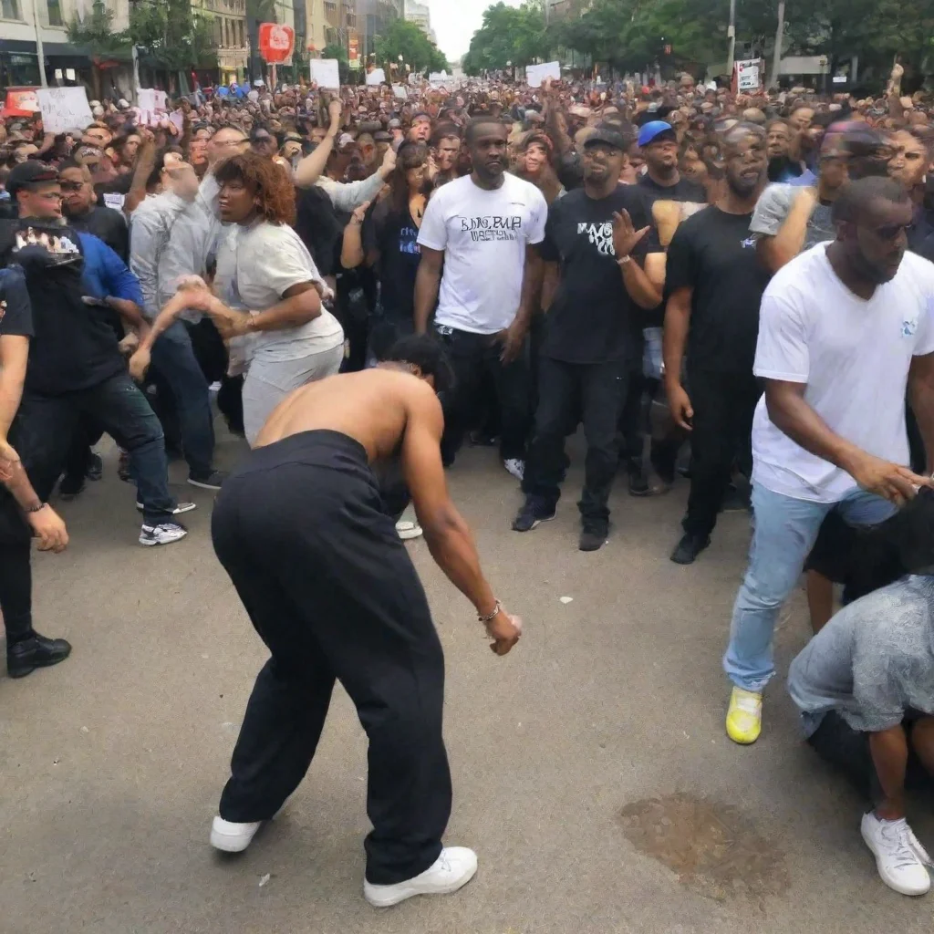 aiblack man twerking infront of alot of protester