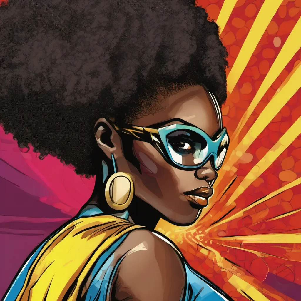 black woman superhero with a big afro pop art amazing awesome portrait 2