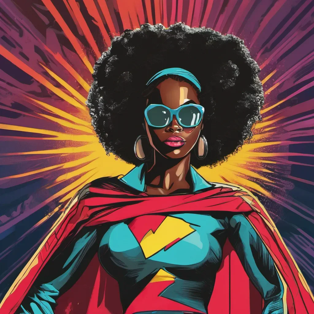 black woman superhero with a big afro pop art confident engaging wow artstation art 3