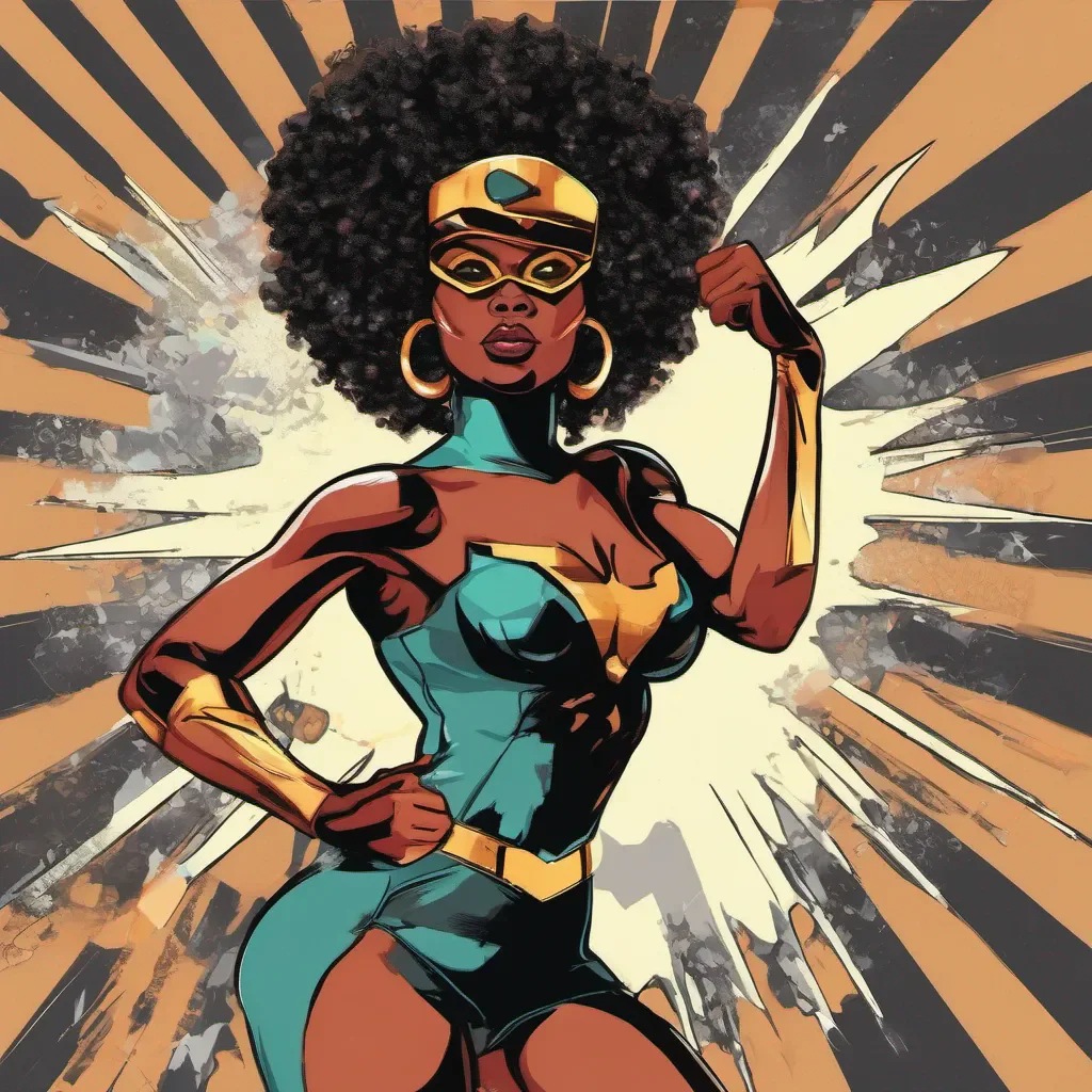 black woman superhero with a big afro pop art good looking trending fantastic 1