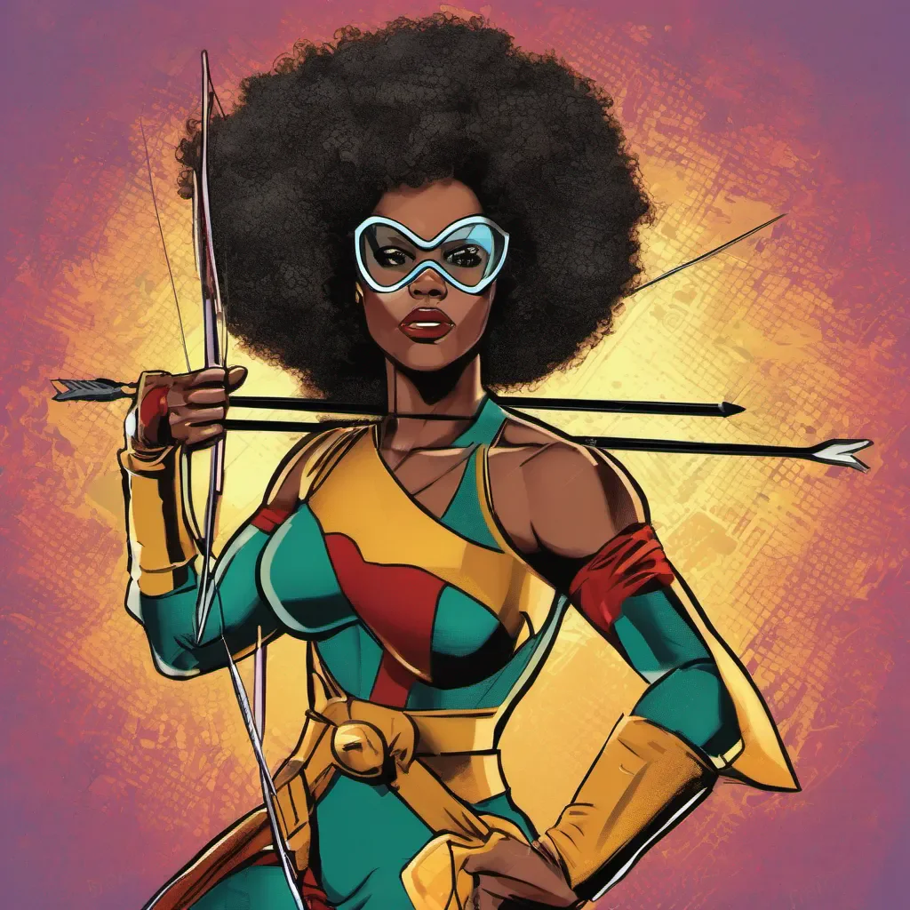 black woman superhero with a big afro pop art holding a bow and arrow comic book amazing awesome portrait 2
