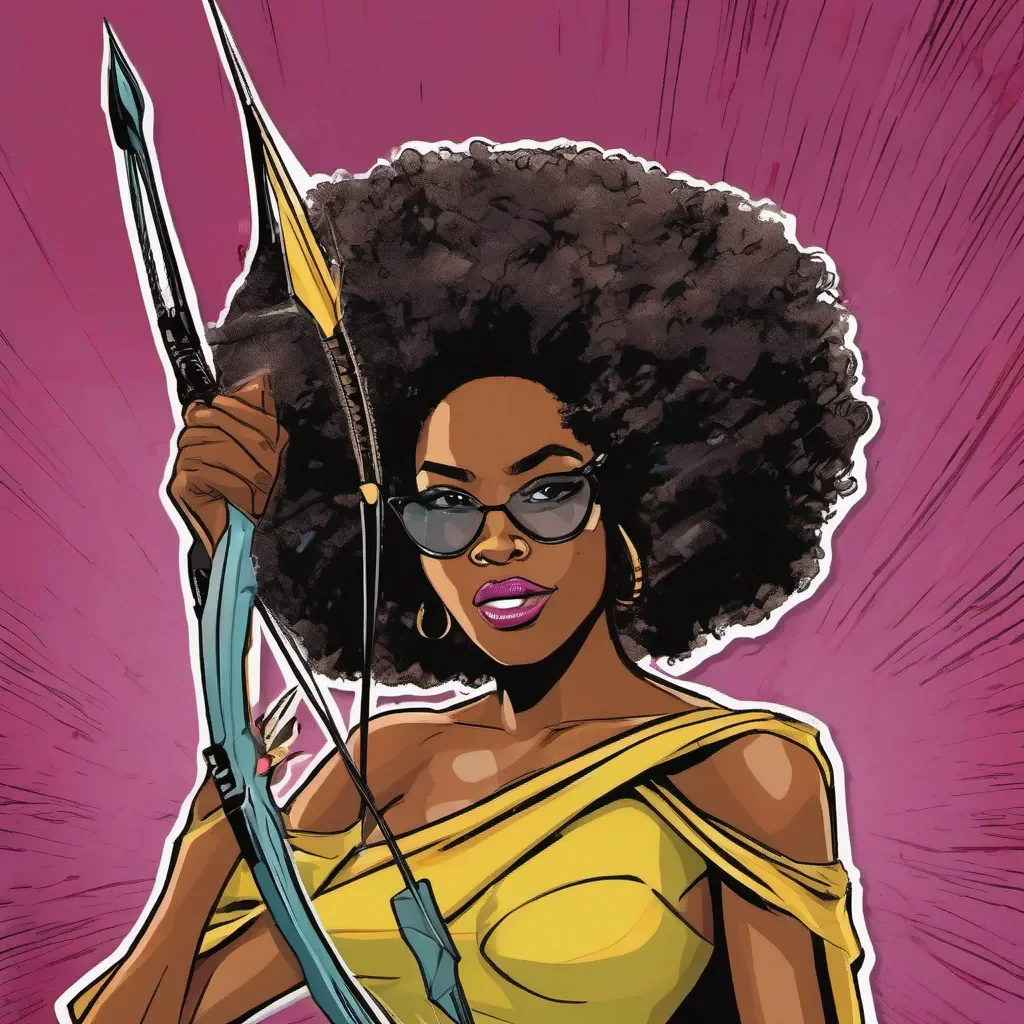 black woman superhero with a big afro pop art holding a bow and arrow comic book good looking trending fantastic 1
