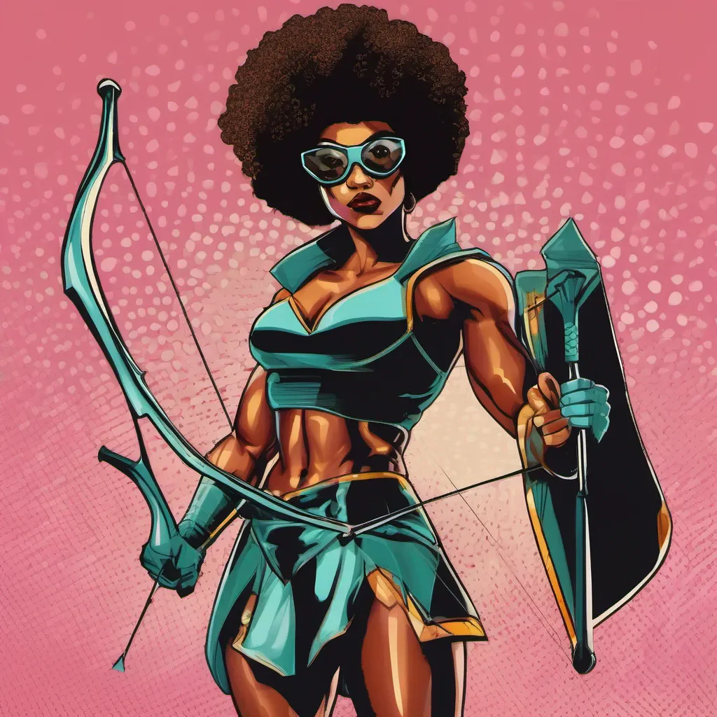 black woman superhero with a big afro pop art holding a bow and arrow confident engaging wow artstation art 3