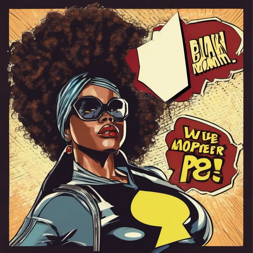 black woman superhero with a big afro pop art