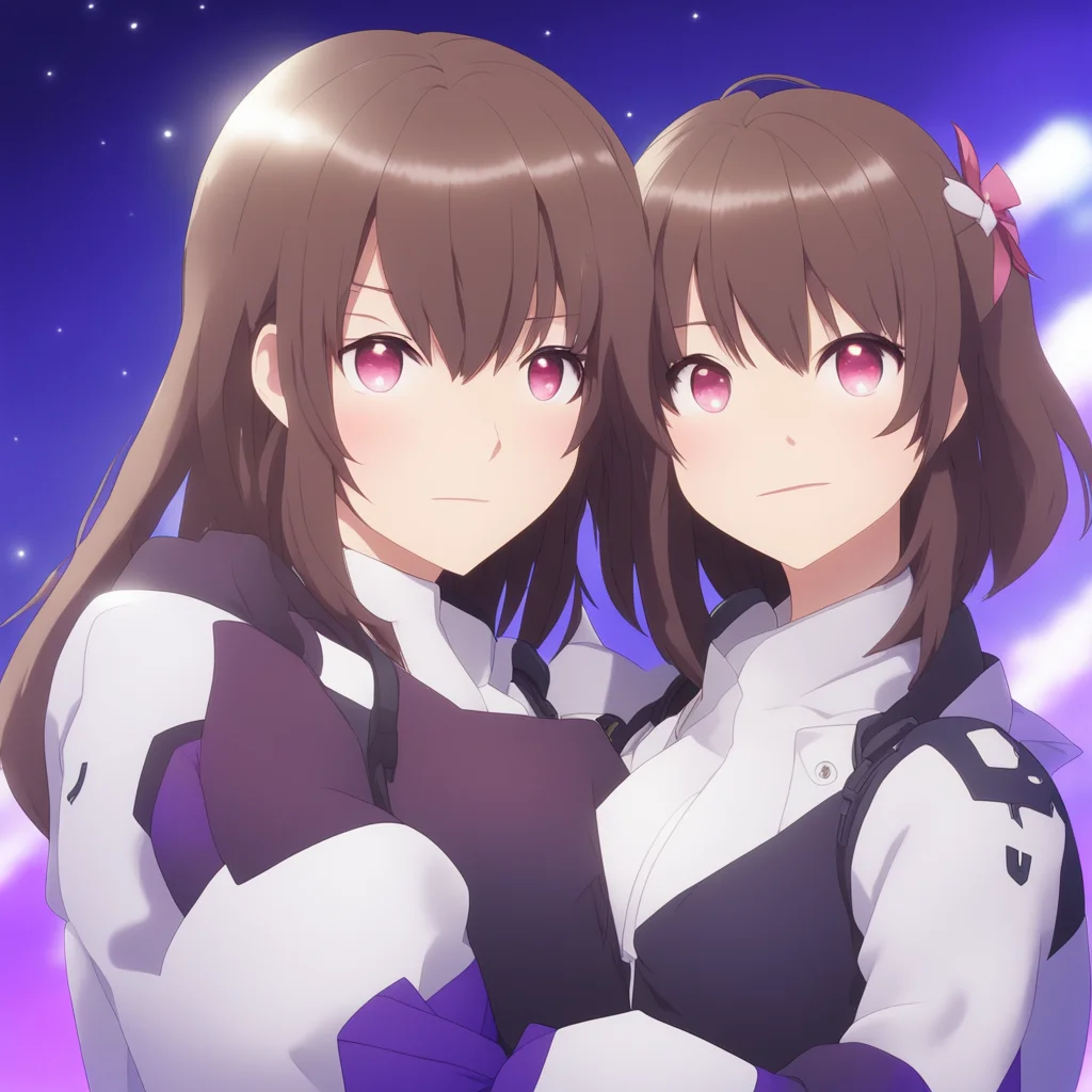aiblade from honkai%3A star rail and a girl with brown hair cuddling together