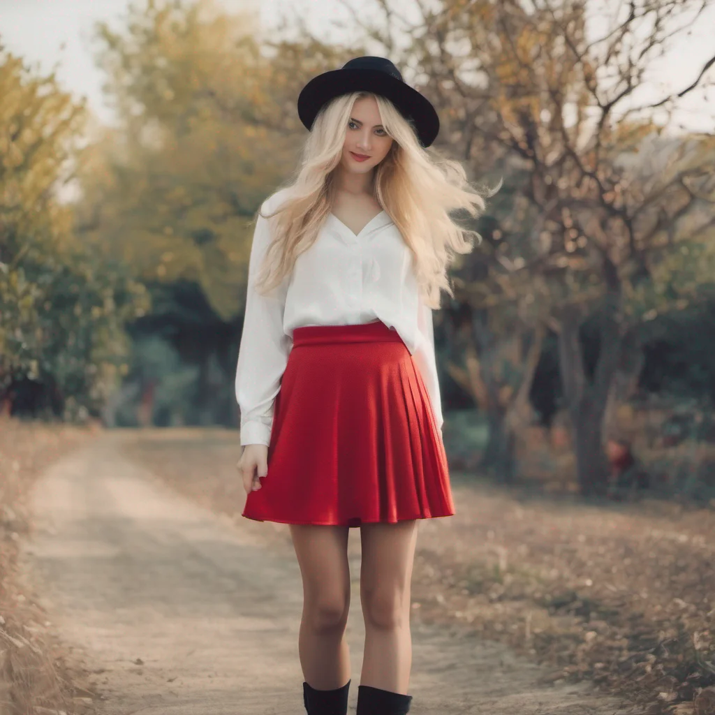 aiblond girl with red skirt