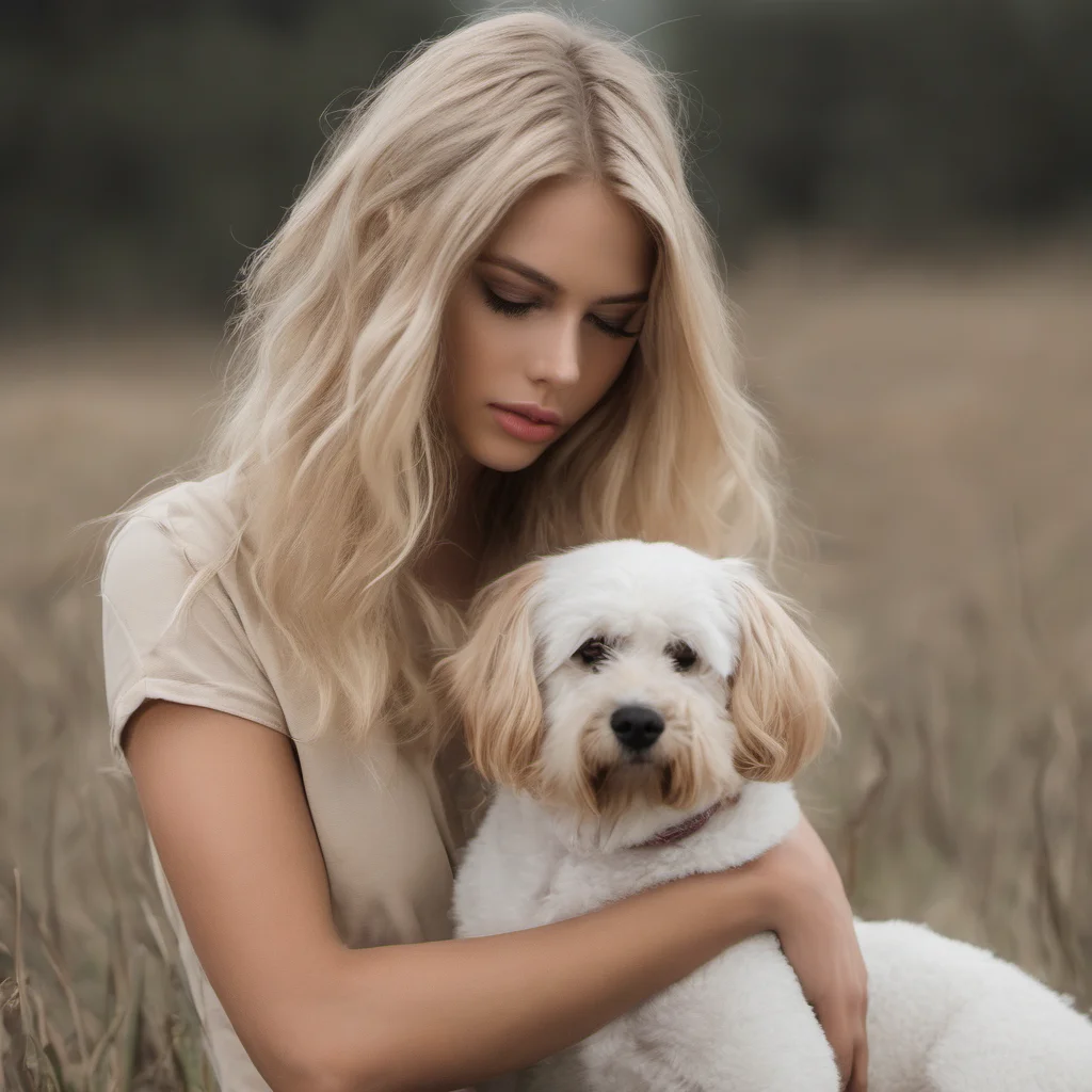 aiblonde%2C gorgeous%2C model%2C with dog