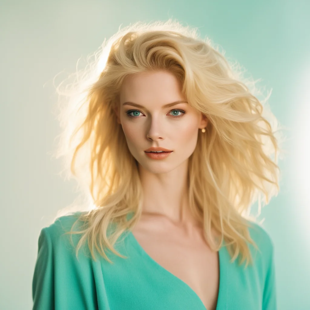 aiblonde woman posing 2000s hairstyle%2C 2000s fashion%2C sun rays%2C light teal and amber confident engaging wow artstation art 3