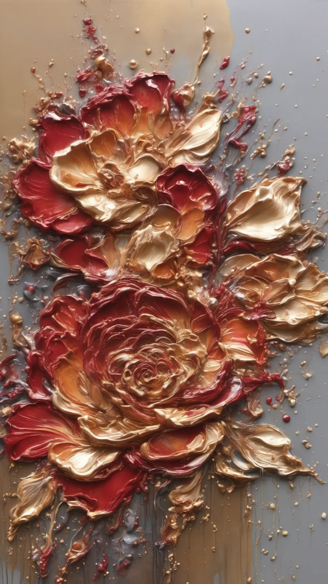 blossoming redgold colorful rose diamond flowers  %3A use fluid pouring to create a floral masterpiece%2C with paint pouring techniques mimicking the delicate petals of blooming flowers%2C brushstro