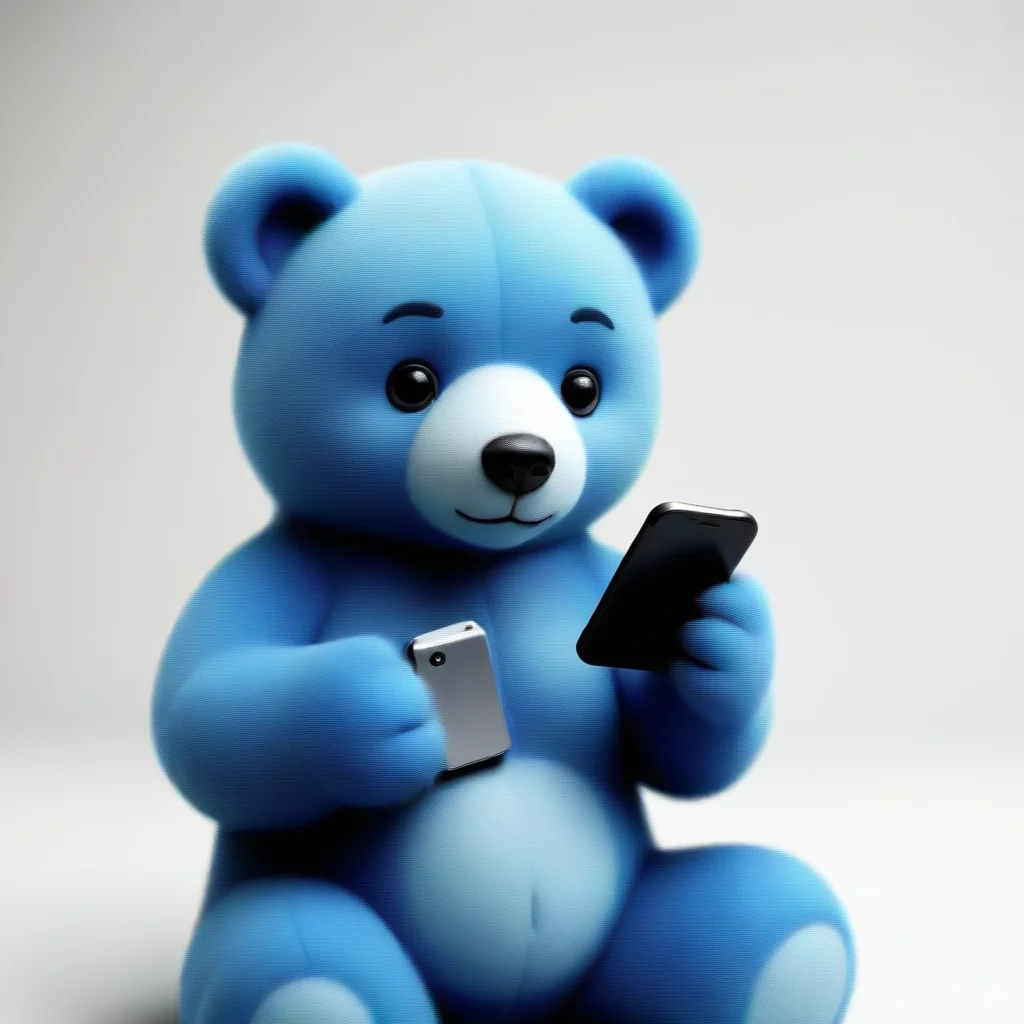 blue bear with smartphone