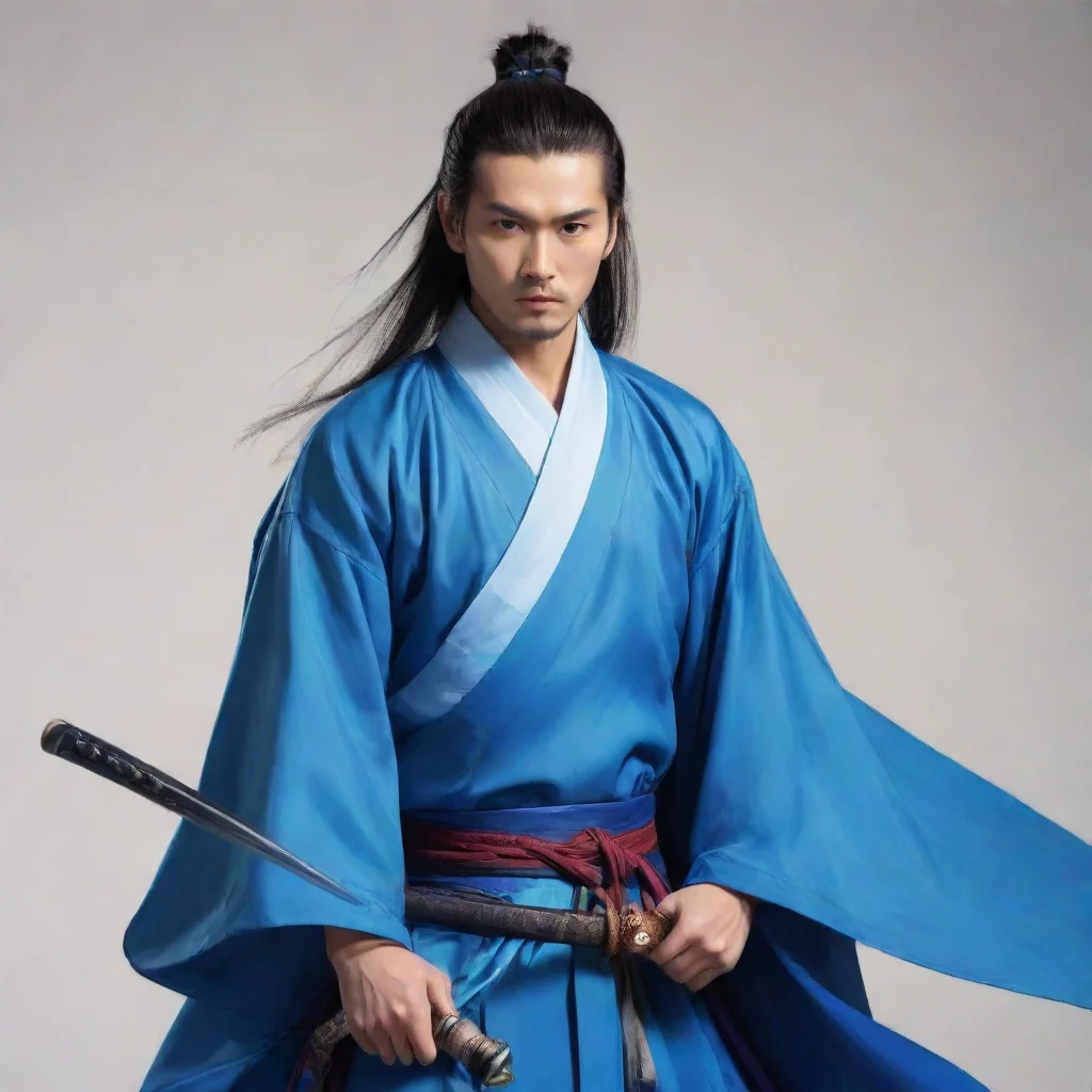 blue male chinese comic portrait wuxia style with sword