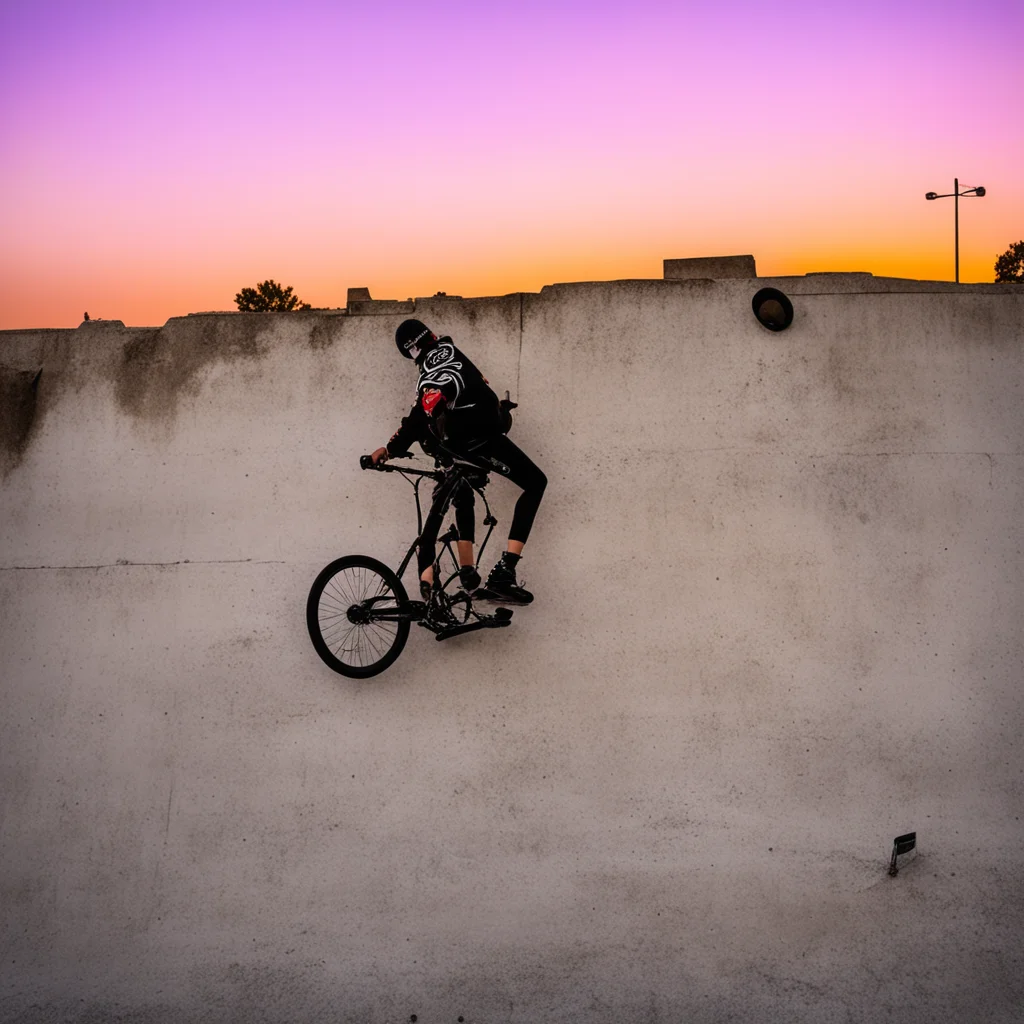 bmx rider on a wall at sunset