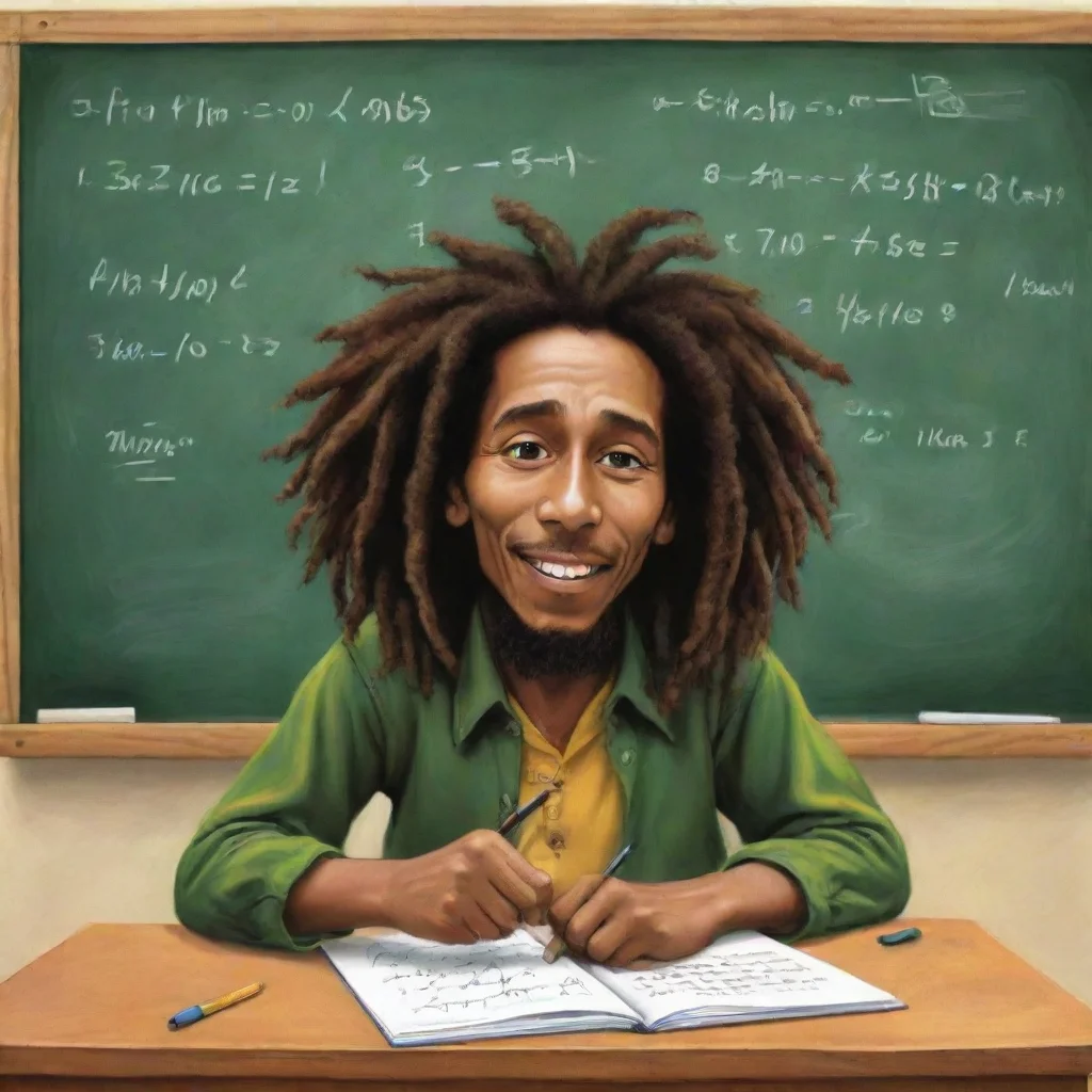 aibob marley as cartoon writing math on a school board